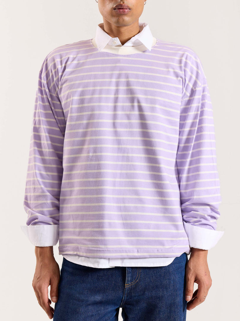 Lilac Striped Loose Fit Cropped T-Shirt