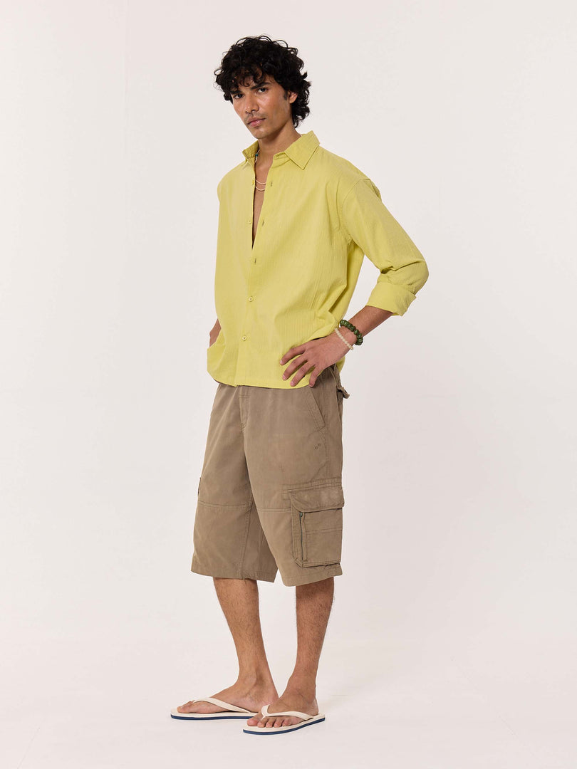 Lime Green Textured Cropped Shirt