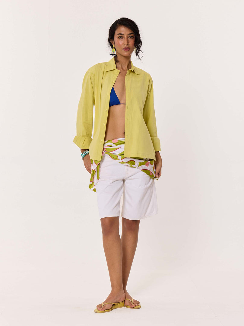 Lime Green Textured Cropped Shirt
