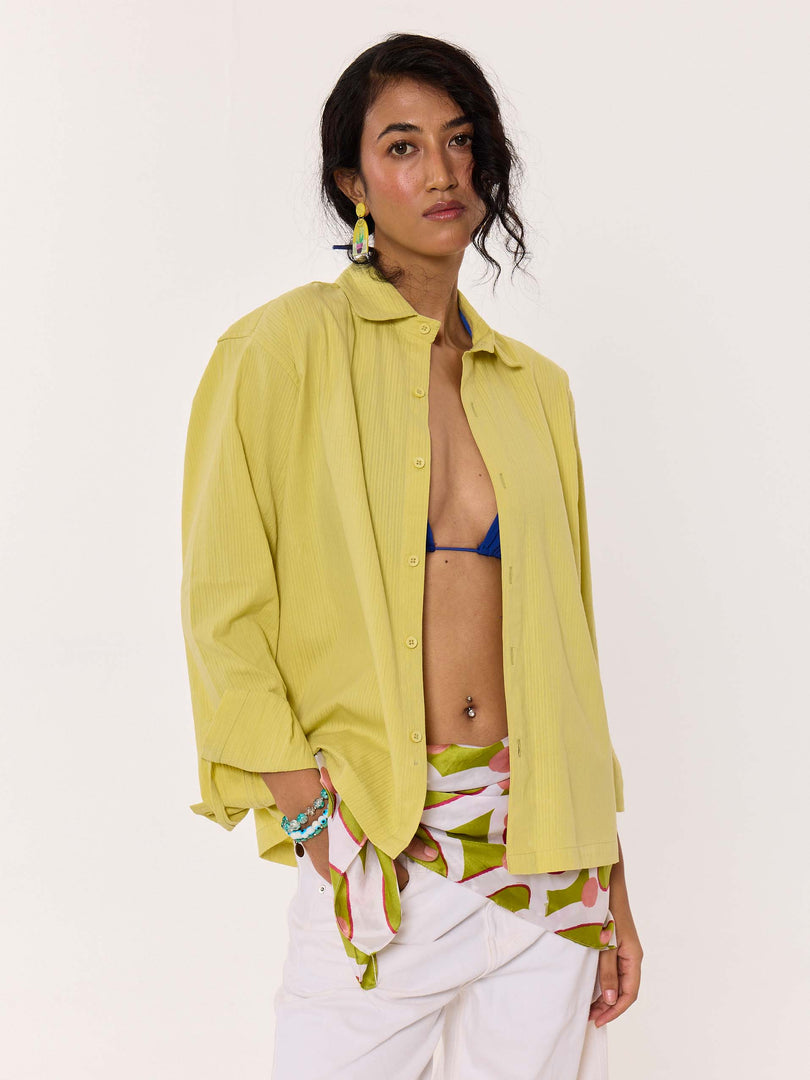 Lime Green Textured Cropped Shirt