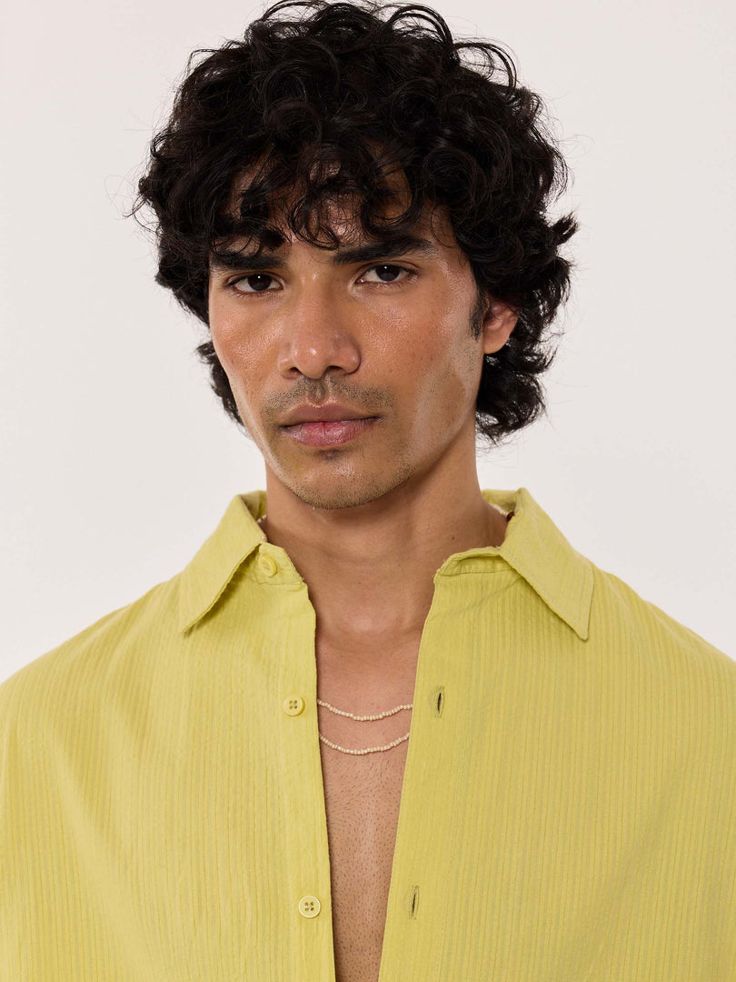 Lime Green Textured Cropped Shirt