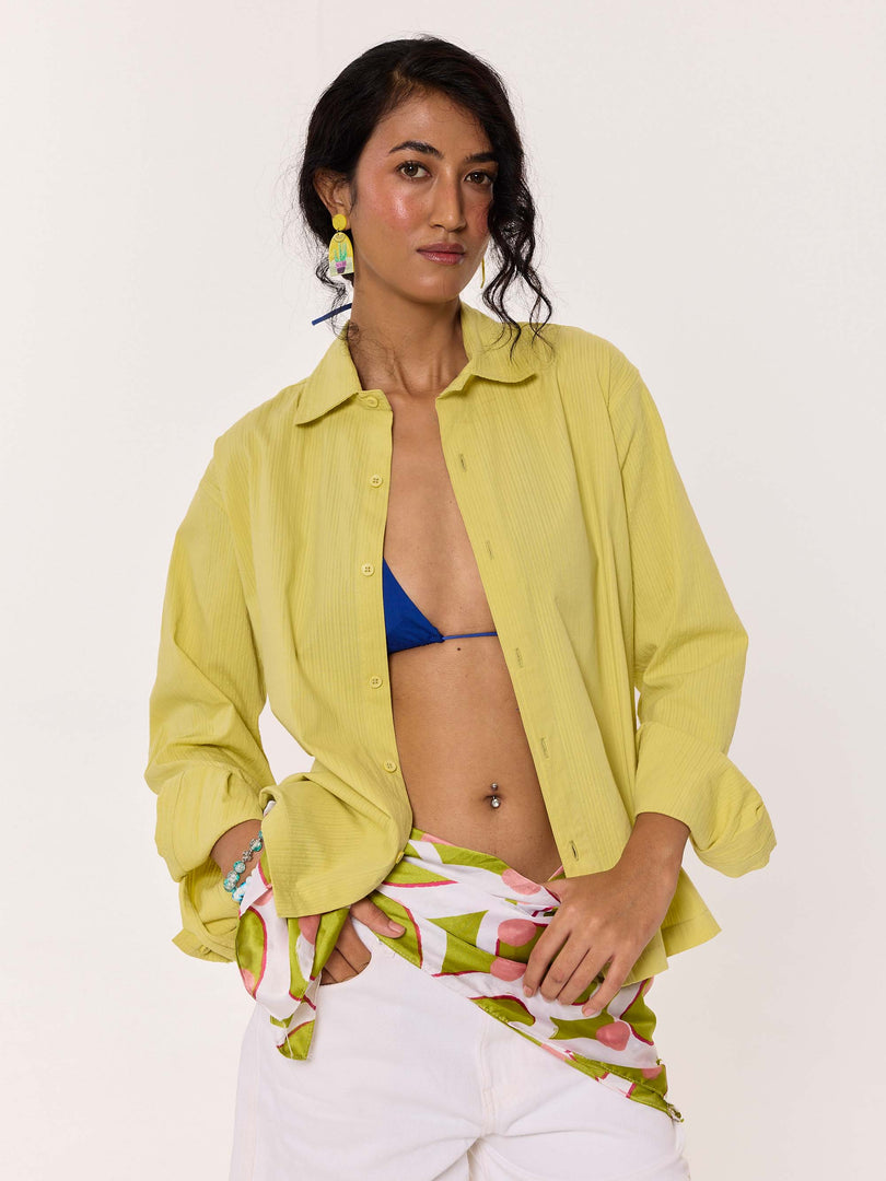 Lime Green Textured Cropped Shirt