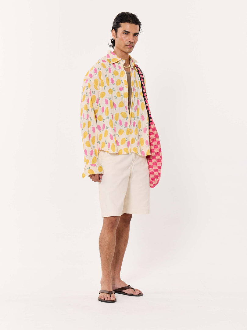 Mango Berry Crinkled Cropped Shirt