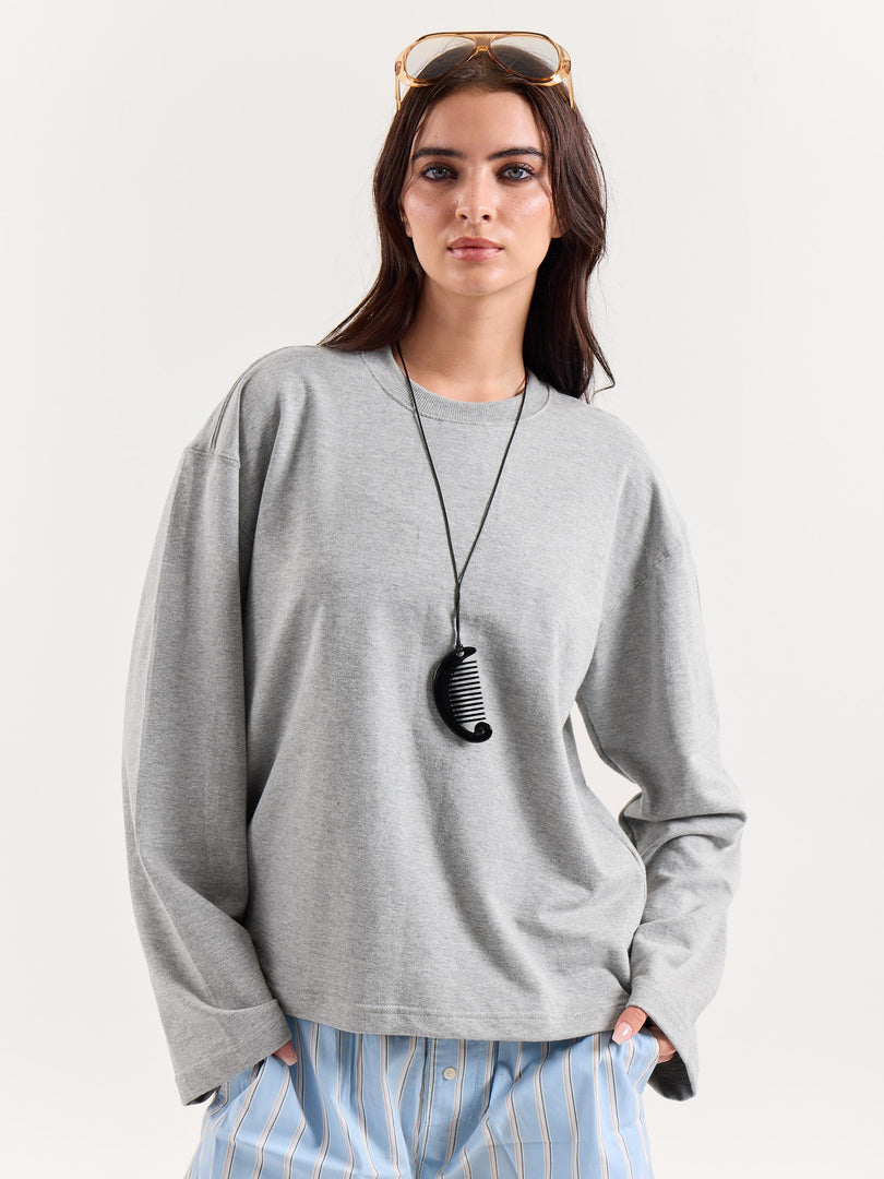 Marl Grey Loose Fit Cropped T-Shirt