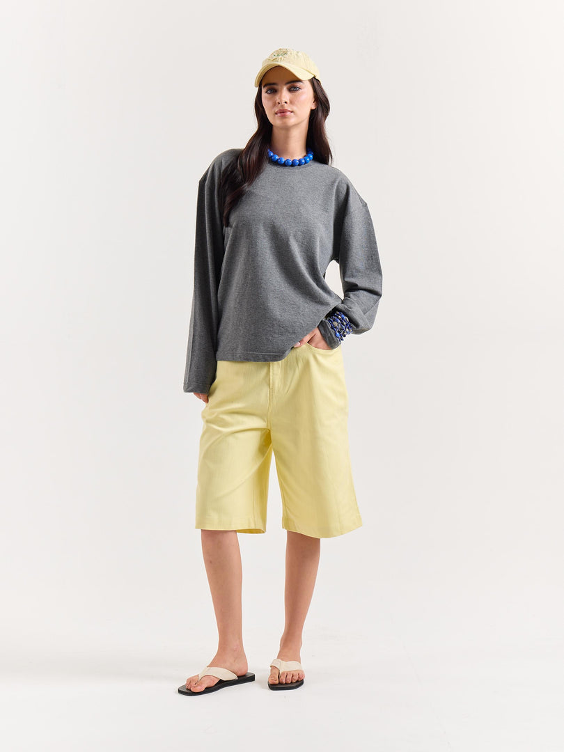 Melange Grey Loose Fit Cropped T-Shirt