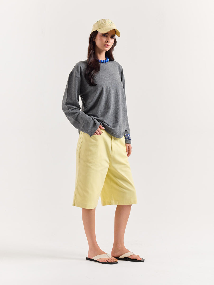 Melange Grey Loose Fit Cropped T-Shirt