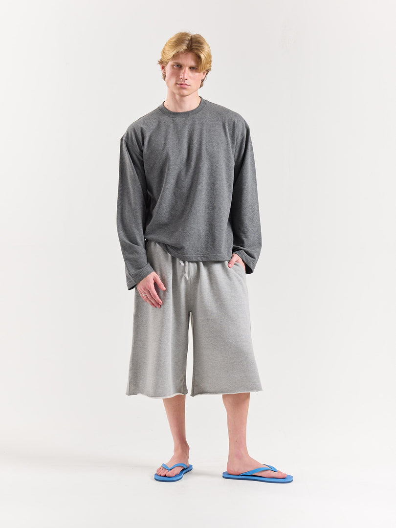 Melange Grey Loose Fit Cropped T-Shirt