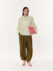 Melon Green Striped Oversized Cropped Shirt