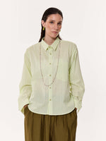 Load image into Gallery viewer, Melon Green Striped Oversized Cropped Shirt