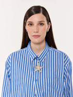 Load image into Gallery viewer, Mid Blue &amp; White Striped Poplin Oversized Cropped Shirt