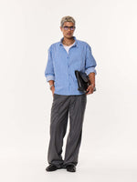 Load image into Gallery viewer, Mid Blue &amp; White Striped Poplin Oversized Cropped Shirt