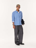 Load image into Gallery viewer, Mid Blue &amp; White Striped Poplin Oversized Cropped Shirt