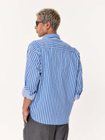 Load image into Gallery viewer, Mid Blue &amp; White Striped Poplin Oversized Cropped Shirt