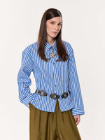Load image into Gallery viewer, Mid Blue &amp; White Striped Poplin Oversized Cropped Shirt