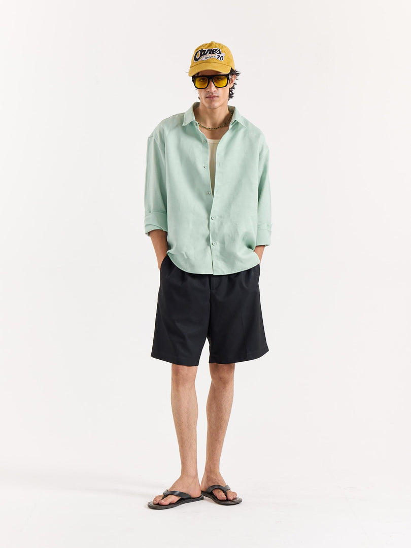 Mint Green Linen Cropped Shirt