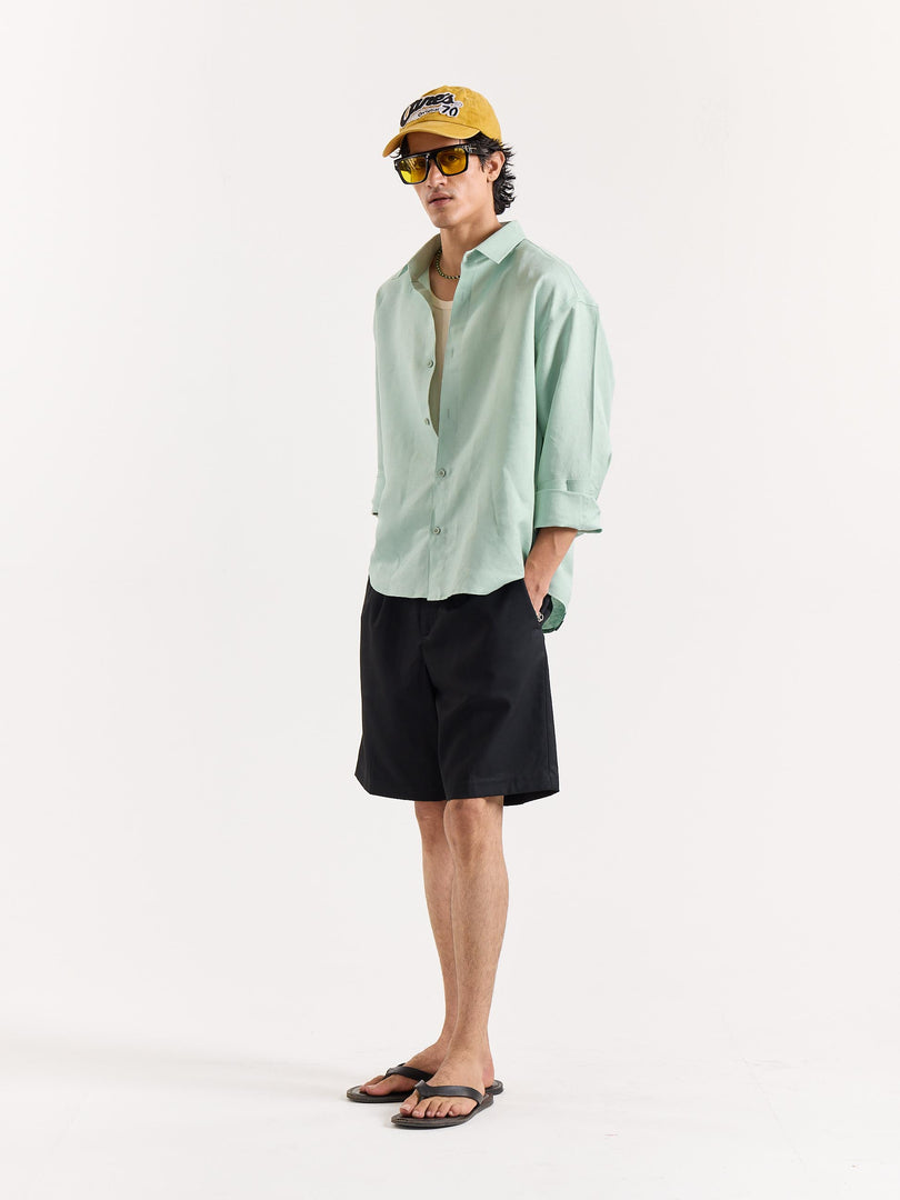 Mint Green Linen Cropped Shirt