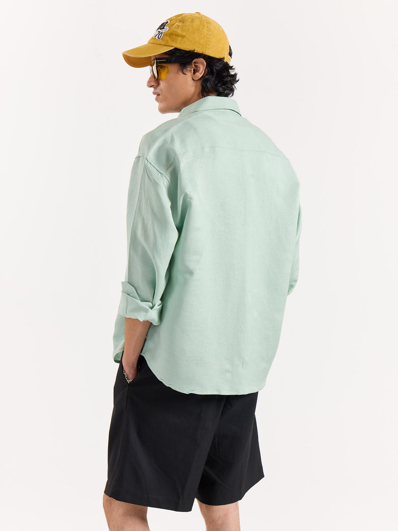 Mint Green Linen Cropped Shirt