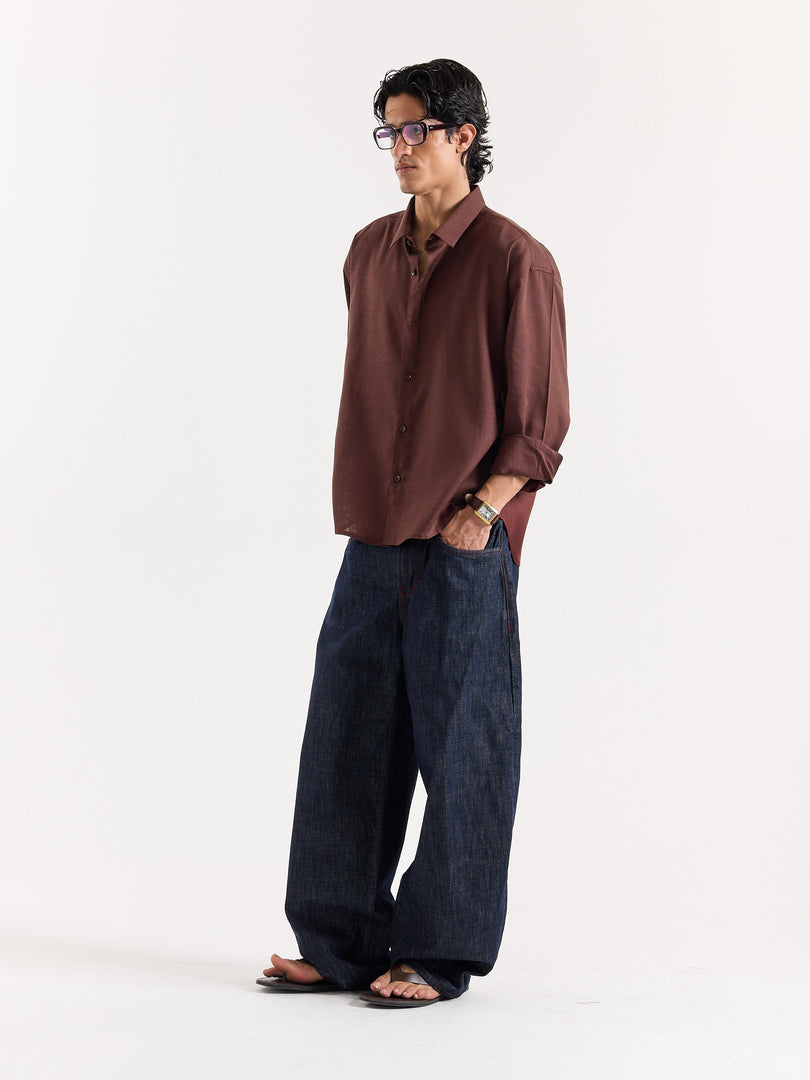Mocha Brown Linen Cropped Shirt
