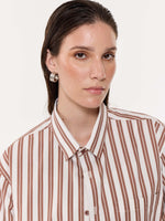 Load image into Gallery viewer, Mocha Striped Oversized Cropped Shirt