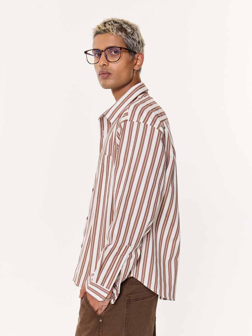 Mocha Striped Oversized Cropped Shirt