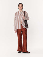 Mocha Striped Oversized Cropped Shirt