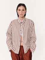 Load image into Gallery viewer, Mocha Striped Oversized Cropped Shirt