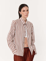 Load image into Gallery viewer, Mocha Striped Oversized Cropped Shirt