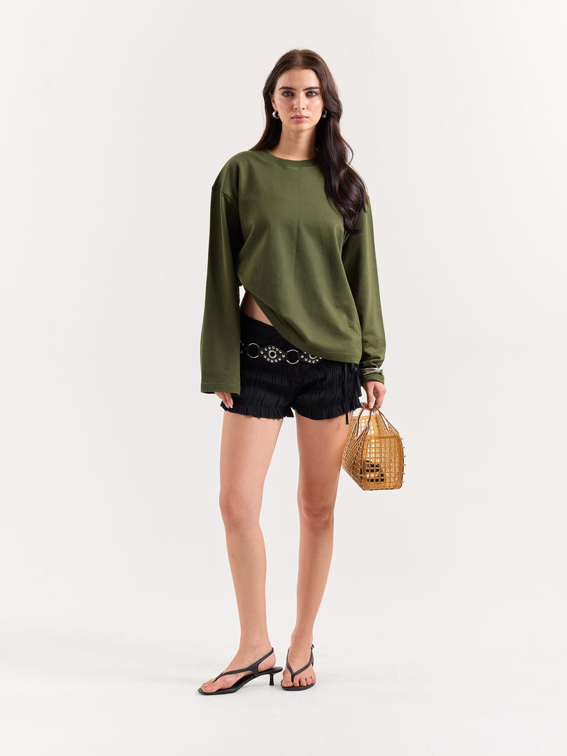 Moss Green Loose Fit Cropped T-Shirt