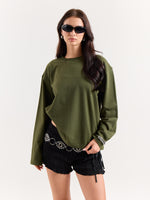 Load image into Gallery viewer, Moss Green Loose Fit Cropped T-Shirt