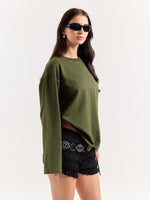 Load image into Gallery viewer, Moss Green Loose Fit Cropped T-Shirt