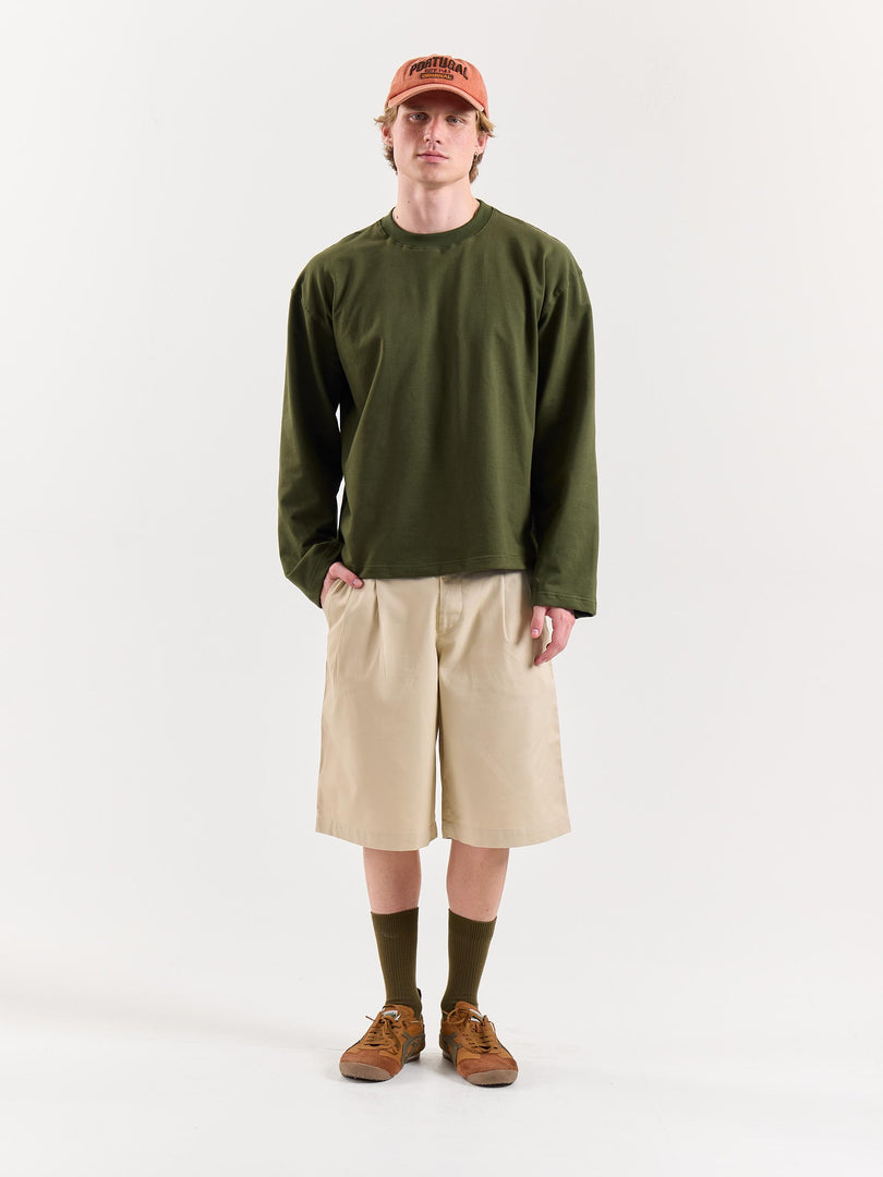 Moss Green Loose Fit Cropped T-Shirt