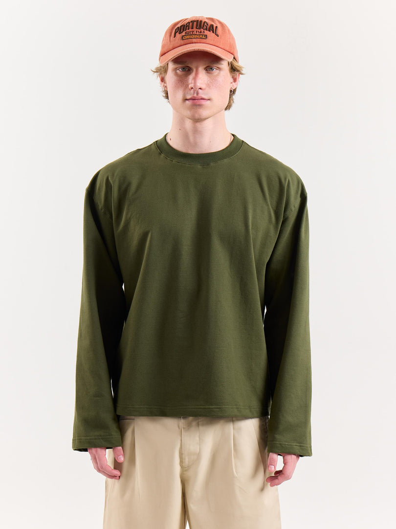 Moss Green Loose Fit Cropped T-Shirt