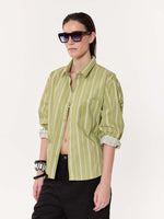 Load image into Gallery viewer, Moss Green Striped Oversized Cropped Shirt