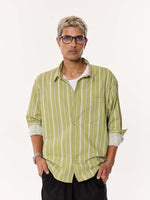 Load image into Gallery viewer, Moss Green Striped Oversized Cropped Shirt