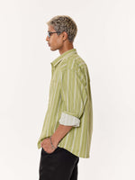 Load image into Gallery viewer, Moss Green Striped Oversized Cropped Shirt