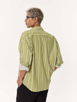Load image into Gallery viewer, Moss Green Striped Oversized Cropped Shirt