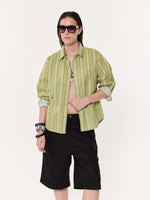 Load image into Gallery viewer, Moss Green Striped Oversized Cropped Shirt