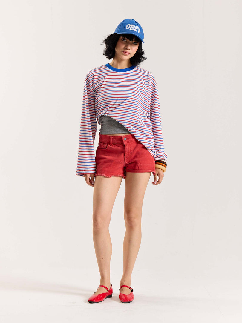 Multicolour Striped Loose Fit Cropped T-Shirt