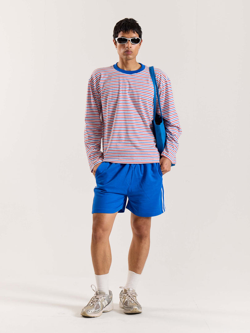 Multicolour Striped Loose Fit Cropped T-Shirt
