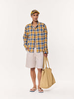 Load image into Gallery viewer, Mustard Yellow Multichecked Oversized Cropped Shirt