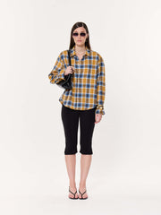 Mustard Yellow Multichecked Oversized Cropped Shirt