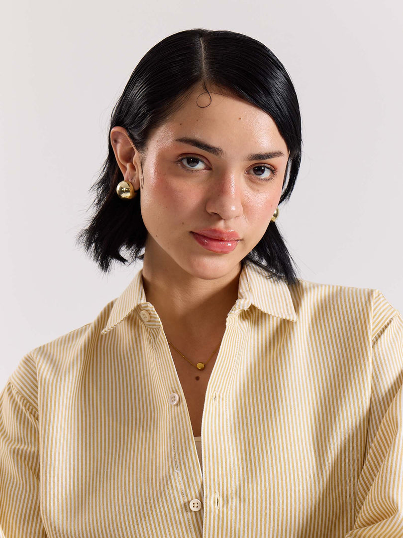 Relaxed Fit Mustard Striped Shirt