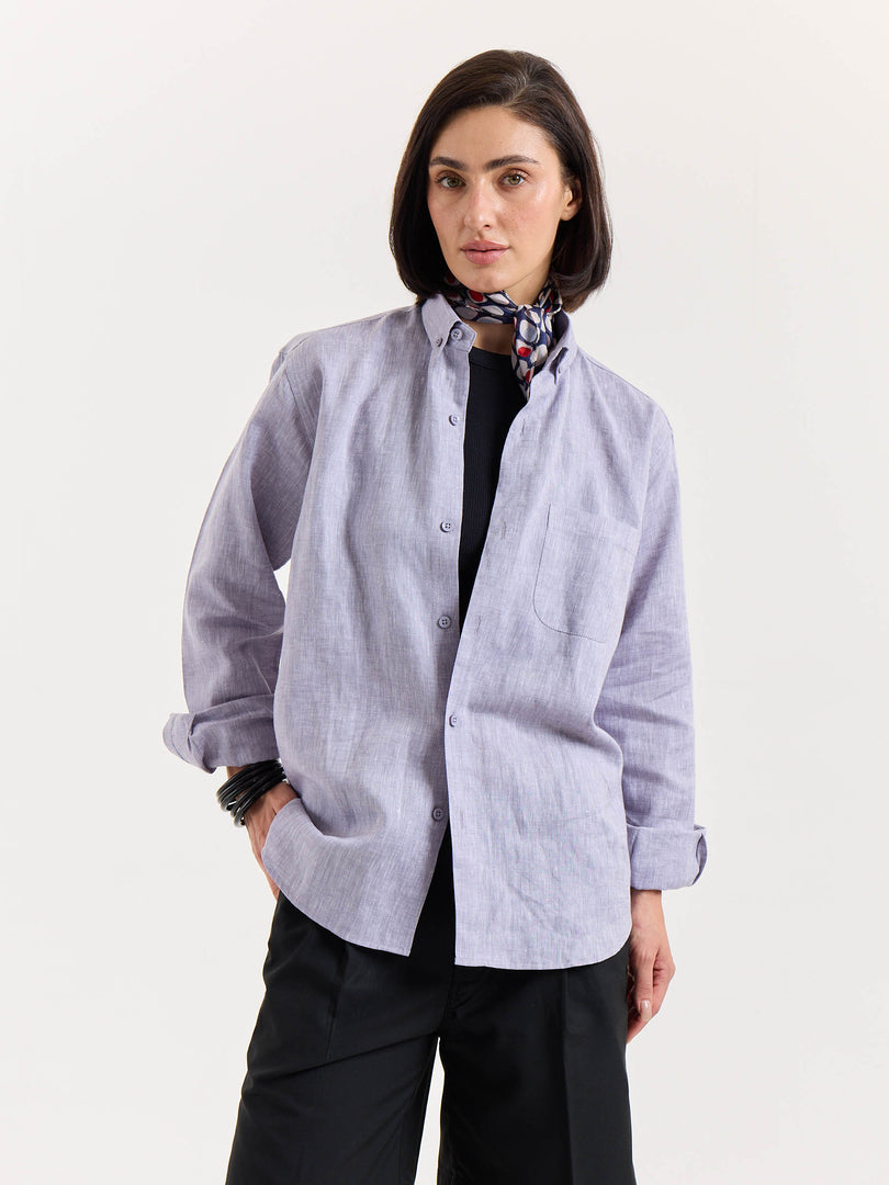 Lavender Grey Chambray Linen Shirt