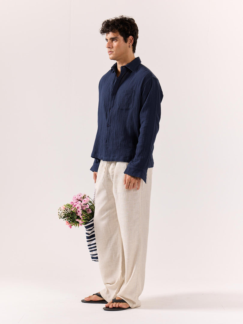 Navy Blue Gauze Holiday Shirt