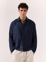Load image into Gallery viewer, Navy Blue Gauze Holiday Shirt
