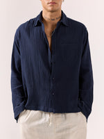 Load image into Gallery viewer, Navy Blue Gauze Holiday Shirt