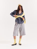 Load image into Gallery viewer, Navy Blue Box Checkered Cropped Shirt