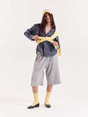 Navy Blue Box Checkered Cropped Shirt