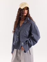 Load image into Gallery viewer, Navy Blue Box Checkered Cropped Shirt