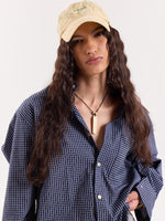 Load image into Gallery viewer, Navy Blue Box Checkered Cropped Shirt